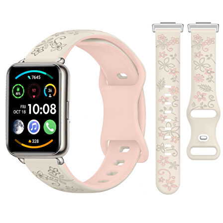 Huawei Watch Fit 2 İle Uyumlu FloraFlex Çiçek Desenli Silikon Kordon