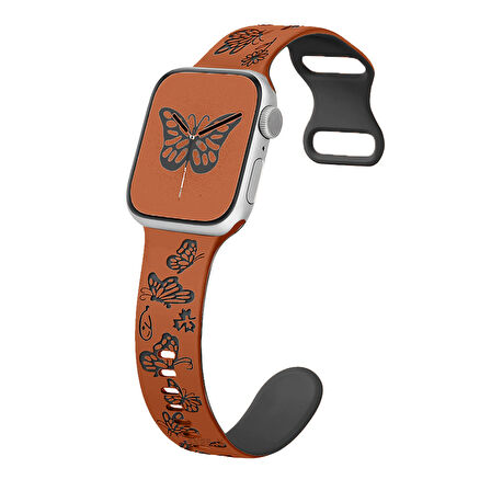 Apple Watch Uyumlu 38 40 41mm Kelebek Desenli Yumuşak Silikon Kordon Seri 2 3 4 5 6 Se 7 8 9 10 42mm