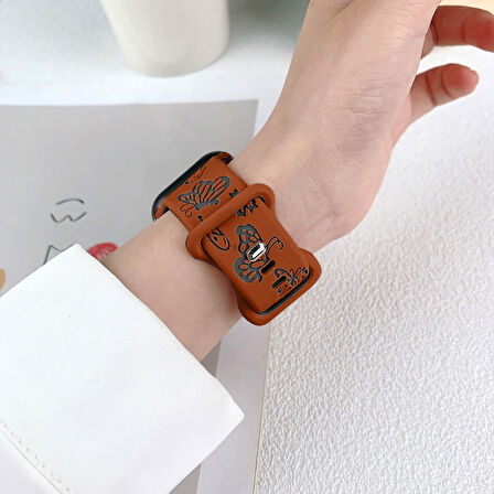 Apple Watch Uyumlu 38 40 41mm Kelebek Desenli Yumuşak Silikon Kordon Seri 2 3 4 5 6 Se 7 8 9 10 42mm