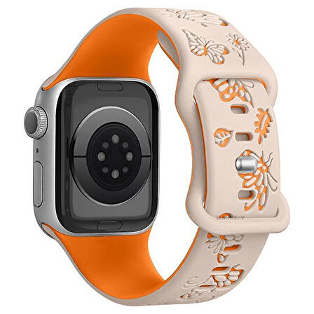 Apple Watch Ultra 1 ve 2 Uyumlu 49mm Kelebek Desenli Yumuşak Silikon Kordon