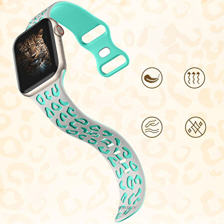 Apple Watch Uyumlu 44 45 46mm Leopar Desenli Yumuşak Silikon Kordon Seri 2 3 4 5 6 Se 7 8 9 10 