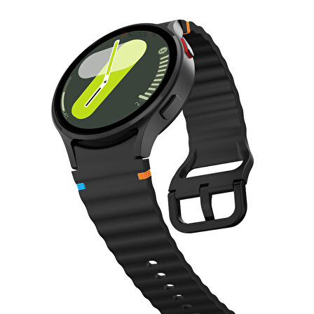 Samsung Galaxy Watch 7 40mm-44mm İle Uyumlu Metal Tokalı Dalgalı Spor Silikon Kordon