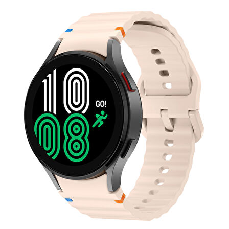 Samsung Galaxy Watch 4 40-42-44-46mm İle Uyumlu Metal Tokalı Dalgalı Spor Silikon Kordon