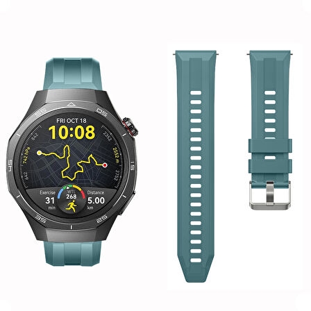 Sneezy Huawei Watch GT5 Pro 46mm İle Uyumlu Spor Silikon Metal Tokalı Soft Saat Kordonu