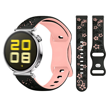 Huawei Watch GT5 41mm Uyumlu FloraFlex Çiçek Desenli Yumuşak Soft Silikon Kordon