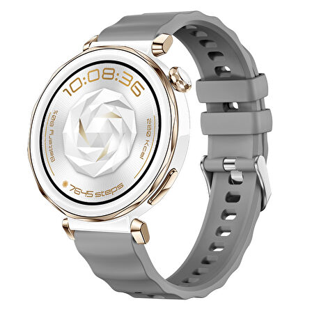 Sneezy Huawei Watch GT5 Pro 42mm İle Uyumlu SoftFlex Metal Tokalı Spor Silikon Akıllı Saat Kordonu