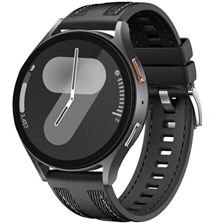 Samsung Galaxy Watch 6 47-44-43-40mm ile Uyumlu Metal Tokalı Dikiş Detaylı Şık Dokuma Silikon Kordon