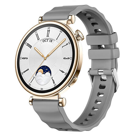 Sneezy Huawei Watch GT4 41mm İle Uyumlu SoftFlex Metal Tokalı Spor Silikon Akıllı Saat Kordonu