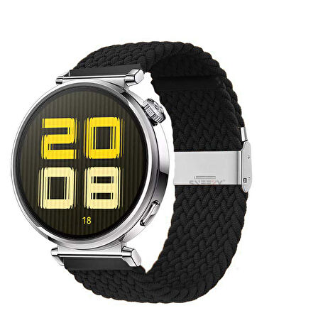 Sneezy Huawei Watch GT 5 41mm İle Uyumlu Metal Klips Solo Fiberlink Kumaş Örgü Kordon