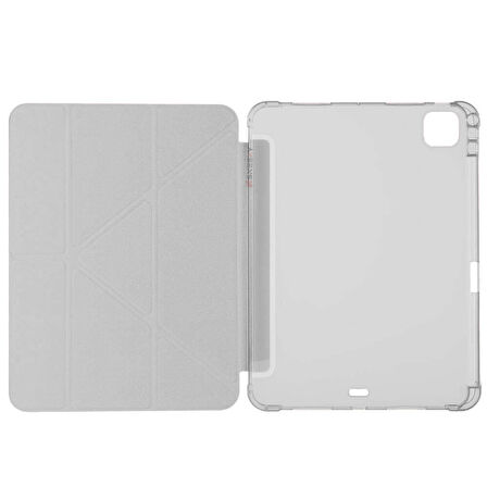 Apple iPad Pro 11 inç 4.Nesil M2 2022 Uyumlu Kılıf Üçgen Katlanabilir Kalem Şarj Bölmeli Kılıf