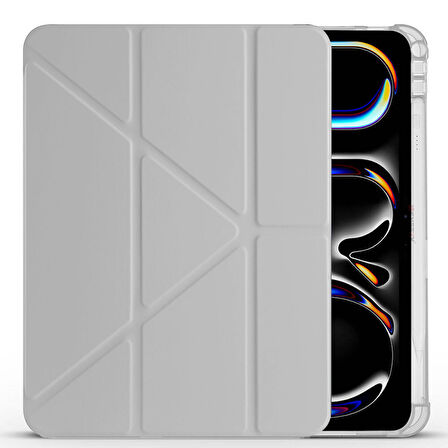 Apple iPad Pro 11 inç 4.Nesil M2 2022 Uyumlu Kılıf Üçgen Katlanabilir Kalem Şarj Bölmeli Kılıf