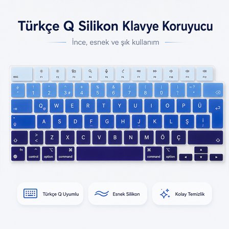 MacBook Air 13.6 İnç M2 M3 M4 M5 A2681 A3113 A3240 A3449 Uyumlu Türkçe Q Klavye Koruyucu Mavi Ombre