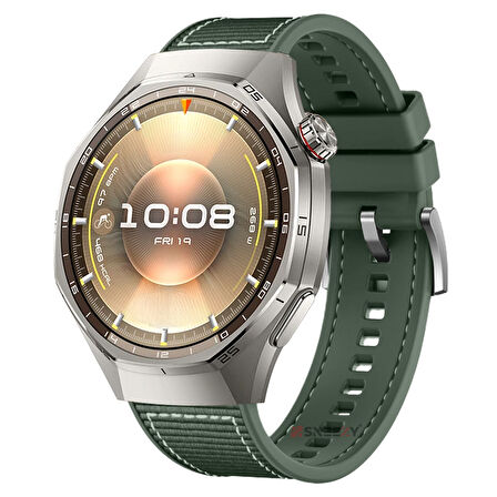 Sneezy Huawei Watch GT6 Pro 46mm İle Uyumlu Metal Tokalı Dikiş Desenli Dokuma Silikon Kordon