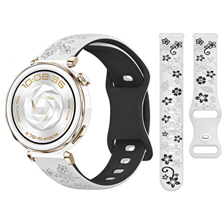 Huawei Watch GT5 Pro 42mm Uyumlu FloraFlex Çiçek Desenli Yumuşak Soft Silikon Kordon