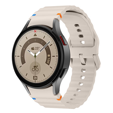 Samsung Galaxy Watch 5 Pro 45mm İle Uyumlu Metal Tokalı Dalgalı Spor Silikon Kordon