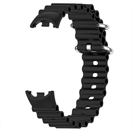 Xiaomi Mi Band 8 İle Uyumlu Dalga Desenli Metal Tokalı Yumuşak Silikon Kordon 