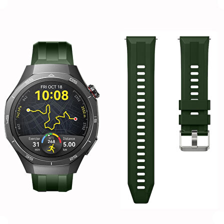 Sneezy Huawei Watch GT5 Pro 46mm İle Uyumlu Spor Silikon Metal Tokalı Soft Saat Kordonu