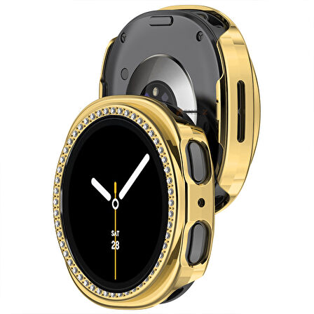 Samsung Galaxy Watch 8 40mm İle Uyumlu Zarif Kristal Taşlı Kasa Koruyucu Kılıf