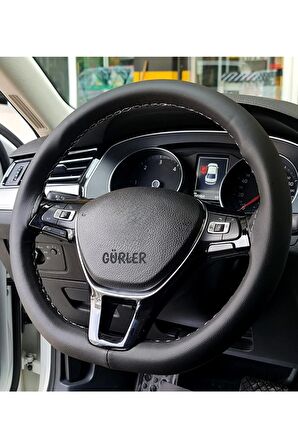 Hyundai Accent Blue Uyumlu Dikmeli Direksiyon Kılıfı Siyah Düz Deri Kokusuz ( 38cm×10cm )