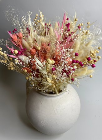 Hidden Botanics Yapay Çiçek Pembe Krem Buketi 45x35 cm Bohem Rustik Doğal Kuru Çiçek Aranjman