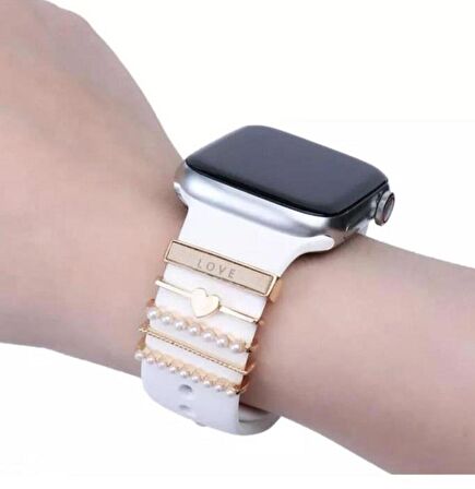 Apple Watch Uyumlu Love Yazılı Kordon Aksesuar/charm Gold Renkli