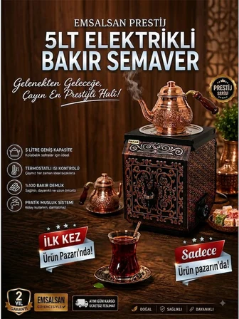 Emsalsan Prestij 5lt Elektrikli Bakır Semaver+Demlik Hediye