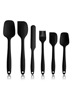 Isıya Dayanıklı Yanmaz Yapışmaz Silikon Spatula Seti 6 Parça Siyah