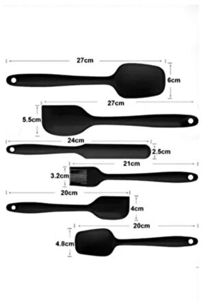 Isıya Dayanıklı Yanmaz Yapışmaz Silikon Spatula Seti 6 Parça Siyah