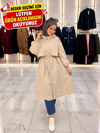 🧥 Kadın Kapüşonlu Bel Büzgülü Büyük Beden Parka Mont