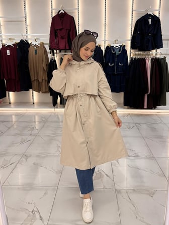 🧥 Kadın Kapüşonlu Bel Büzgülü Büyük Beden Parka Mont