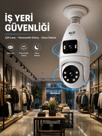 Wi-Fi Çift Lens Ampul Kamera Akıllı Ev Güvenliği