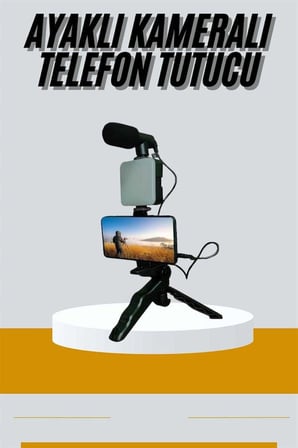 Tripod Telefon Tutucu Kumandalı Mikrofon Led Işık Vlog Video Kayıt