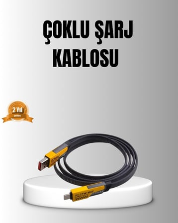 65W 4’ü 1 Arada Örgülü Hızlı Şarj Kablosu USB-C USB-A Çoklu Şarj Dayanık