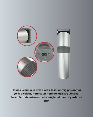 Profesyonel Erkek Tıraş Makinesi – Kablosuz Paslanmaz Bıçaklı ve Tam Aksesuar