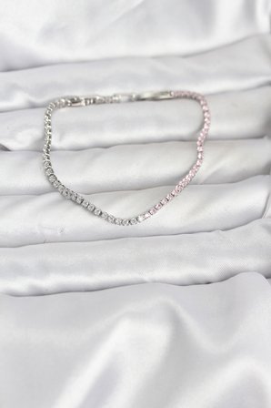 Pembe ve Beyaz Zirkon Taşlı Gümüş Renk Su Yolu Kadın Bileklik 5886