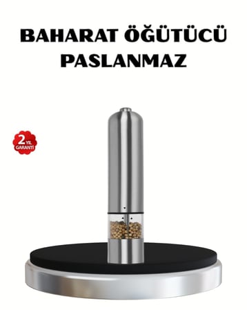 Modern Otomatik Baharat Öğütücü Seti – Pilli Paslanmaz Çelik LED Aydınlatma