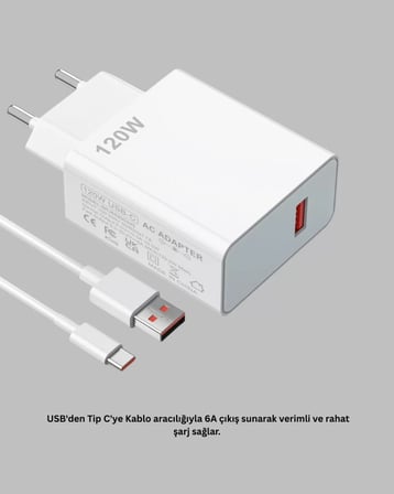 120 Watt Hızlı Şarj Adaptörü Samsung S20 S21 S22 S23 Uyumlu