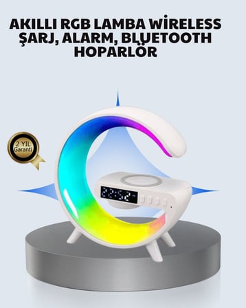 Başucu İçin Tasarlanmış Kablosuz Şarjlı Gece Lambası ve Bluetooth Ses Sistem