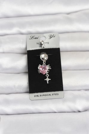 316L Cerrahi Çelik Pembe Zirkon Taşlı Model Göbek Piercing 5886