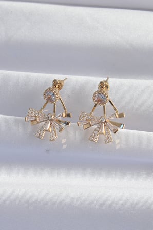 Pirinç Gold Renk Zirkon Taşlı Yassı Fiyonk Model Küpe 5886