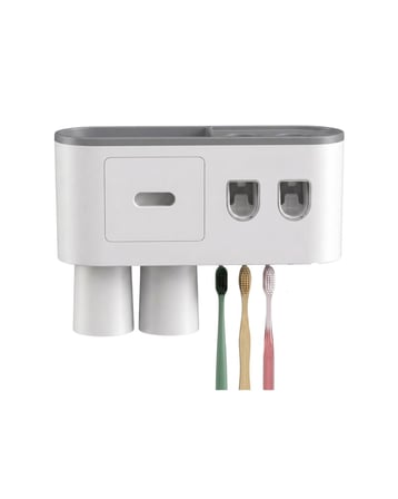 Çift Dispenserli Diş Macunu Sıkacağı 6 Fırçalık Bardaklı Banyo Organizer