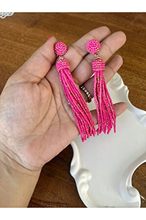 Pembe Gold Uzun Sallantılı Küpe