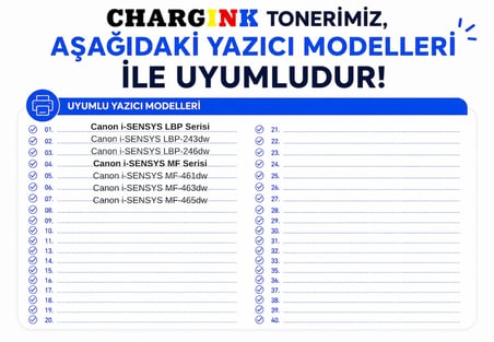 Chargink Canon I-Sensys MF-463DW Yüksek Baskı Adetli Muadil Toner