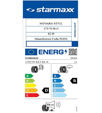 Starmaxx 175/70 R13 TL 82H NOVARO ST532 Oto Yaz Lastiği (Üretim Tarihi:2025)