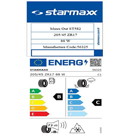 Starmaxx 205/45 ZR17 TL 88W REINF. MAXX OUT ST582  Oto 4 Mevsim Lastiği (Üretim Tarihi:2025)