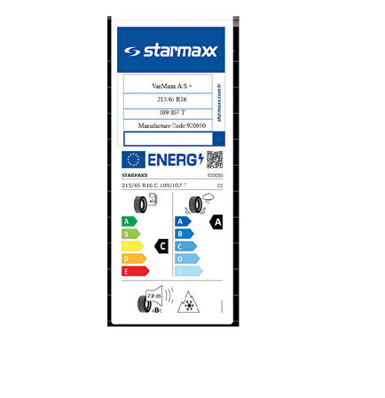 Starmaxx 215/65r16c 109/107r 8pr Vanmaxx Hafif Ticari 4 Mevsim Lastiği (ÜRETİM YILI:2025)