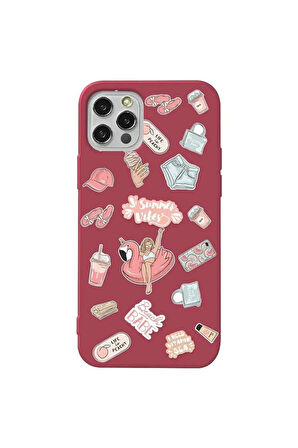 Iphone 12 Pro Max Uyumlu Bordo Renkli Silikon Telefon Kilifi - Beach Babe
