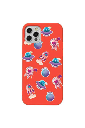 Iphone 12 Pro Max Turuncu Renkli Silikon Telefon Kilifi - Minik Astronot