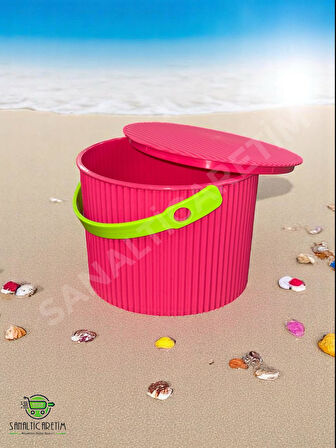Rainbow Pembe Yuvarlak Kova Piknik Sepeti Meyve Kovası