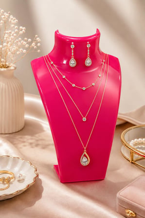 Akrilik Fuşya Kolye Standı 19x30 cm – Kolye, Küpe ve Takı Sergileme Standı